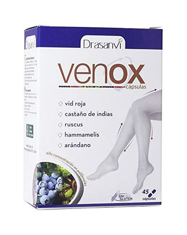 Bottle of Drasanvi Venox dietary supplement with 45 capsules, part of health and personal care vitamins and minerals range.