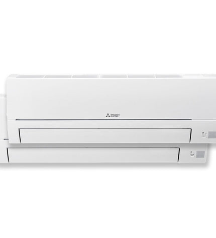 Portable Mitsubishi Electric air conditioner Wit A+ 2500W with digital display and adjustable vents for cooling and dehumidifying.