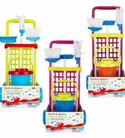 BigBuy Fun Reinig & Opberg Kit Trolley 12-N toy cleaning and storage trolley for kids, with colorful pretend cleaning tools and accessories.