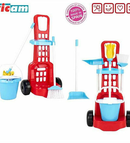 BigBuy Fun cleaning cart toy with accessories, pretend play cleaning set for kids, colorful plastic toy for imaginative role play.