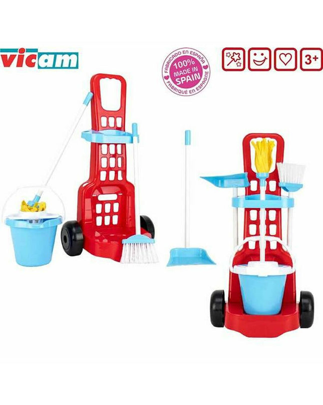 BigBuy Fun cleaning cart toy with accessories, pretend play cleaning set for kids, colorful plastic toy for imaginative role play.