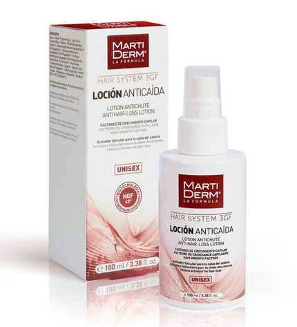 Martiderm Hair System Anti-Haarverlies Lotion 100ml bottle, hair care product for hair loss treatment, with pump dispenser.