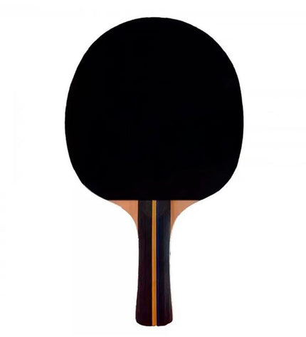 Softee P200 table tennis racket with red and black rubber surfaces, ready for play on a sports outdoor table tennis table.