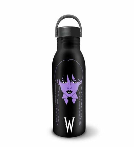 Wednesday Waterfles Wednesday Zwart roestvrij staal, sport en outdoor, camping en wandelen, close-up of black stainless steel water bottle.