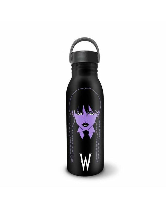 Wednesday Waterfles Wednesday Zwart roestvrij staal, sport en outdoor, camping en wandelen, close-up of black stainless steel water bottle.