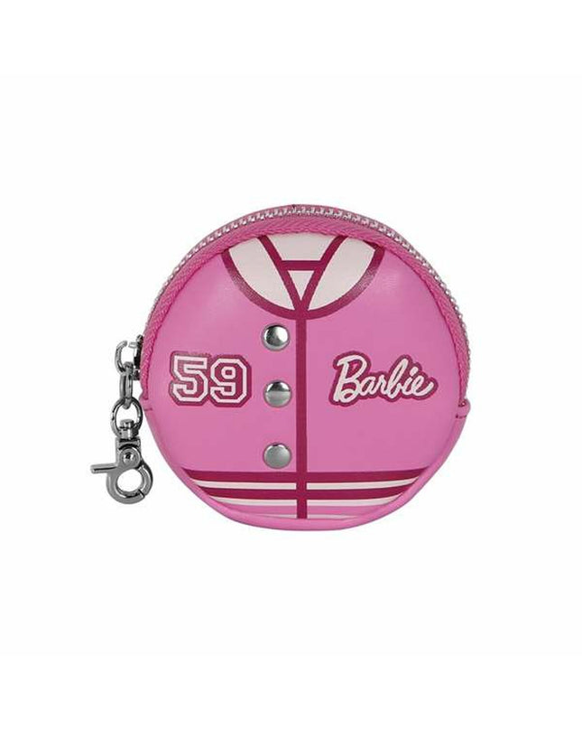 Barbie-themed wallet and keychain combo, compact 8.7x8.7x2.3 cm, featuring colorful Barbie design and keyring attachment.
