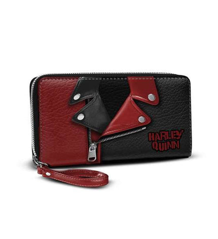 Harley Quinn black wallet with cardholder compartments, featuring bold graphic design and compact leather material.