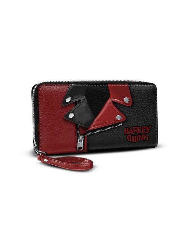 Harley Quinn black wallet with cardholder compartments, featuring bold graphic design and compact leather material.