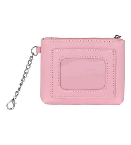 Pink Barbie wallet showing card slots and zipper compartment, made of durable material, perfect for organizing cards and cash.