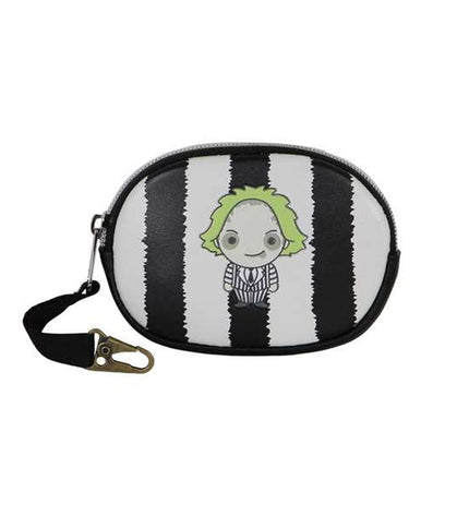 Black Beetlejuice wallet with cardholder and compartment for coins, designed for secure storage and everyday use.