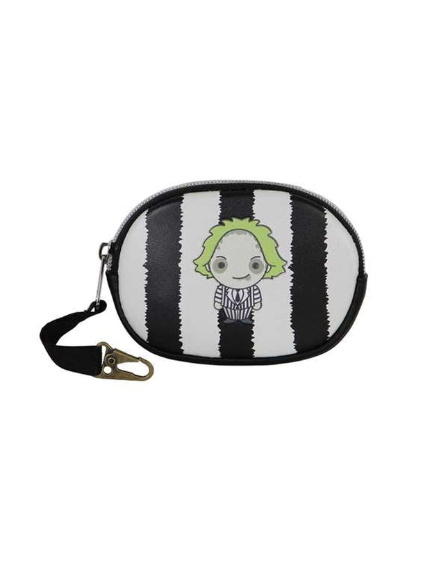 Black Beetlejuice wallet with cardholder and compartment for coins, designed for secure storage and everyday use.