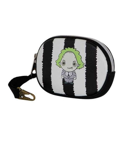 Black Beetlejuice wallet with multiple card slots, designed for secure storage of cash and cards, featuring a sleek, compact style.