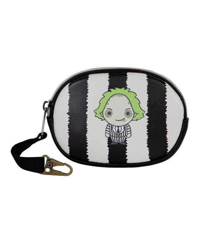 Beetlejuice black wallet featuring multiple card slots and a zipper compartment, made of durable material for everyday use.