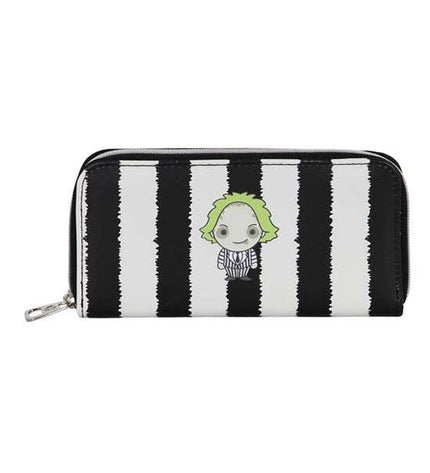 Beetlejuice zwart portefeuille en kaarthouder met portemonnee en bagage label, compact en stijlvolle accessoire voor dagelijks gebruik