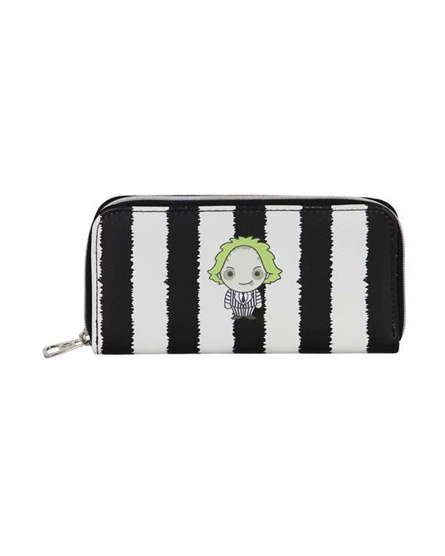 Beetlejuice zwart portefeuille en kaarthouder met portemonnee en bagage label, compact en stijlvolle accessoire voor dagelijks gebruik