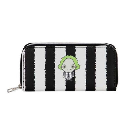 Beetlejuice black wallet with card slots, compact luggage and wallet for men or women, stylish leather design.