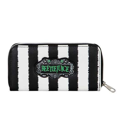 Black Beetlejuice wallet with cardholder and compartments, designed for stylish organization and everyday use.