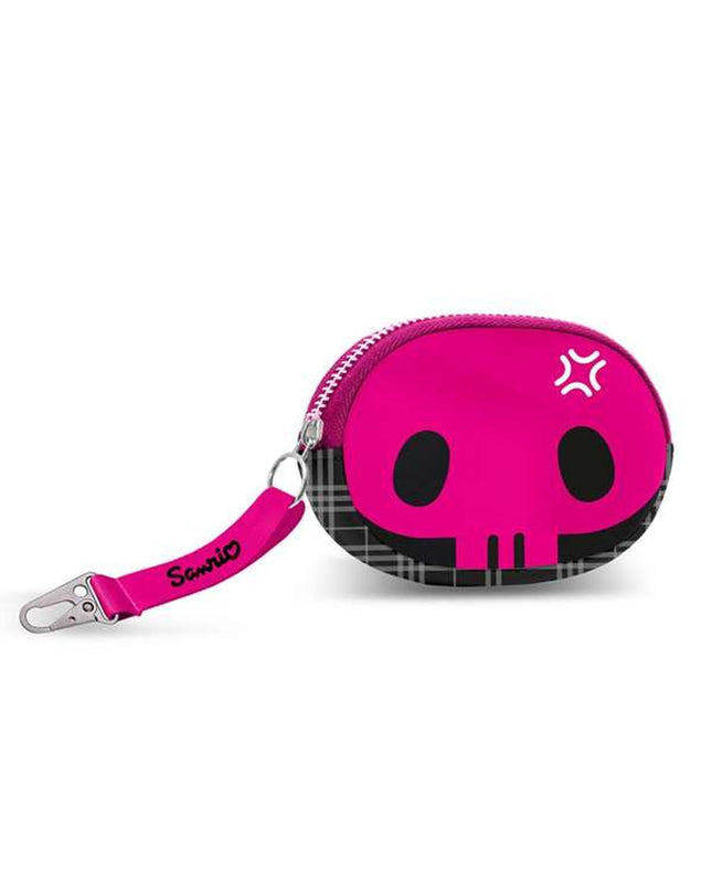 Black Kuromi wallet with multiple card slots and compact design, measuring 12.5 x 2 cm, ideal for travel and everyday use.