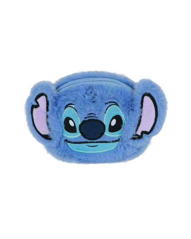 Stitch blue wallet with multiple card slots and compartments, measuring 10x13x5 cm, designed for carrying cash and cards.
