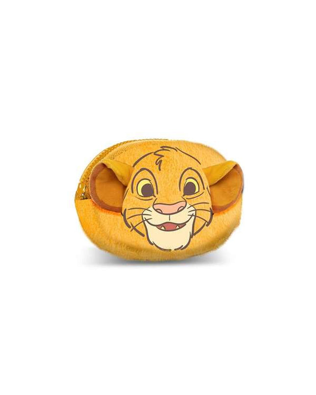 The Lion King yellow wallet with lion graphic, measuring 10x13x5 cm, made of durable material, featuring card slots and compartments.