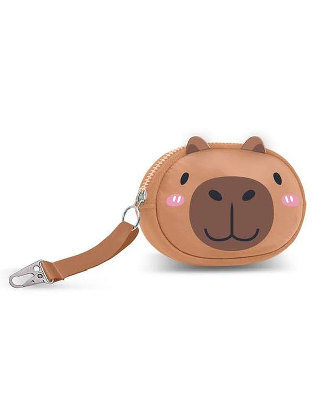 Oh My Pop! Capybara-themed wallet, small portable bag with card slots, measuring 12.5 x 2 cm, designed for secure cash and card storage.