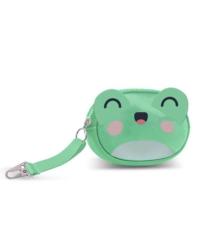 Leather portemonnee with frog design from Oh My Pop! featuring multiple card slots, compact size 12.5 x 2 cm.