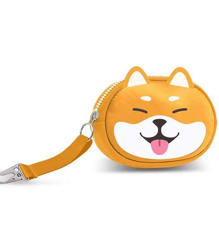 Oh My Pop! Pill Shiba wallet, compact 12.5x2 cm bagage and cardholder with adorable Shiba Inu design, soft material, close-up view.