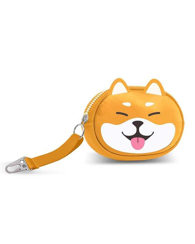 Oh My Pop! Pill Shiba wallet, compact 12.5x2 cm bagage and cardholder with adorable Shiba Inu design, soft material, close-up view.