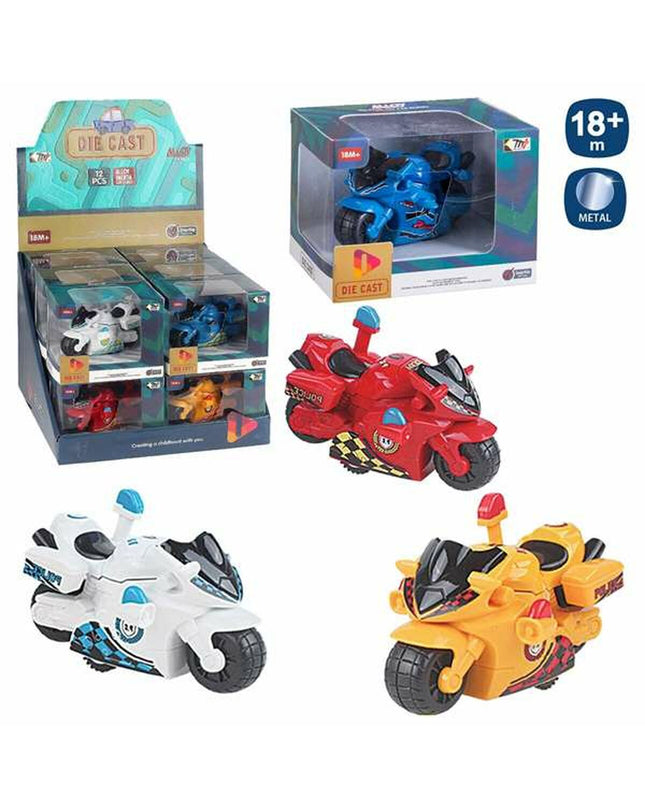 Juinsa Motorfiets speelgoed, 10 cm, detailed plastic toy motorcycle for children, in blue with black wheels.