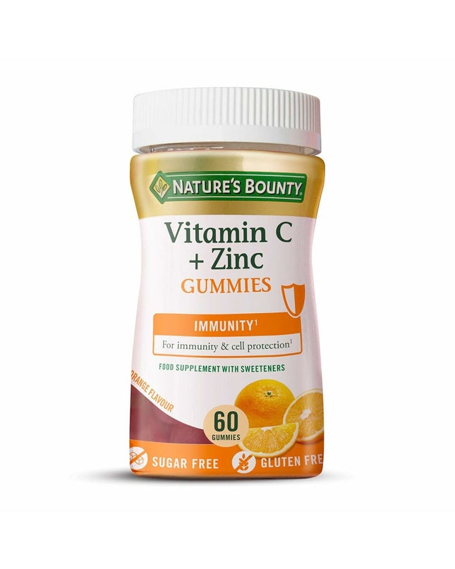 Nature's Bounty Vitamin C Zinc Gummies, dietary supplement with orange-flavored chewable vitamins and minerals, 60 count.