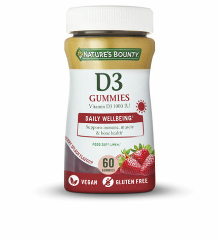 Bottle of Nature's Bounty Vitamin D3 supplements with 60 softgels, in health and personal care vitamin and mineral products.