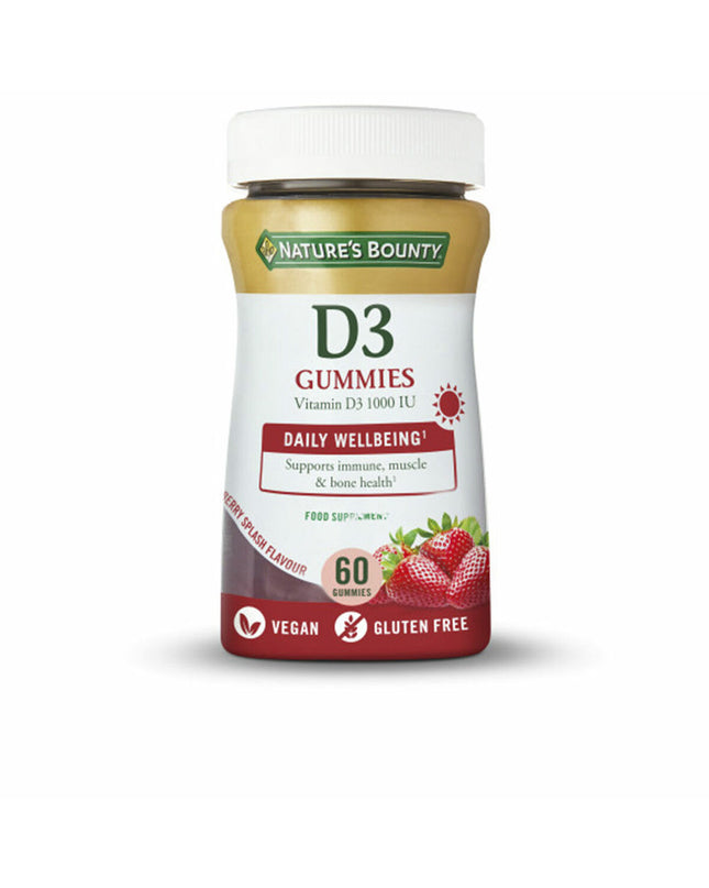 Bottle of Nature's Bounty Vitamin D3 supplements with 60 softgels, in health and personal care vitamin and mineral products.
