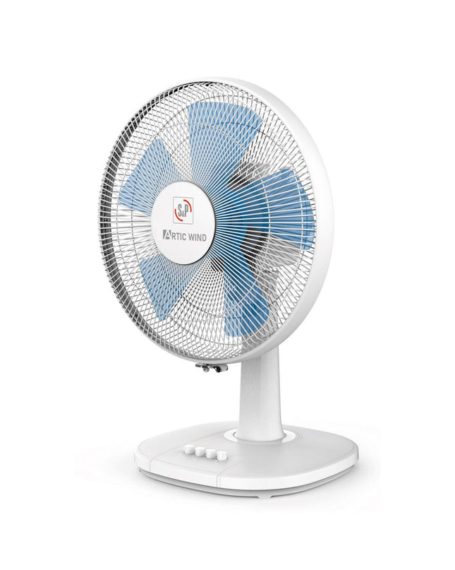 S&P WIND250 portable table fan with 37W power, black finish, compact design for home and kitchen cooling.