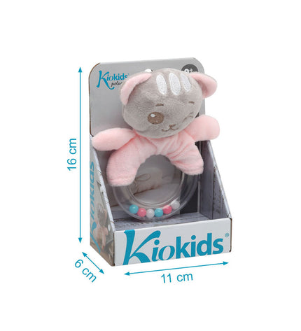 Pink 18 cm cat rattle toy for babies from BigBuy Kids, soft plush baby toy suitable for young children.