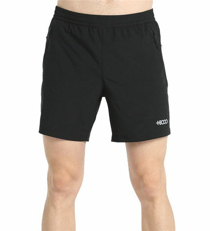 Black men's swim shorts from +8000, designed for sports and watersports, with a sporty outdoor style and quick-drying fabric.