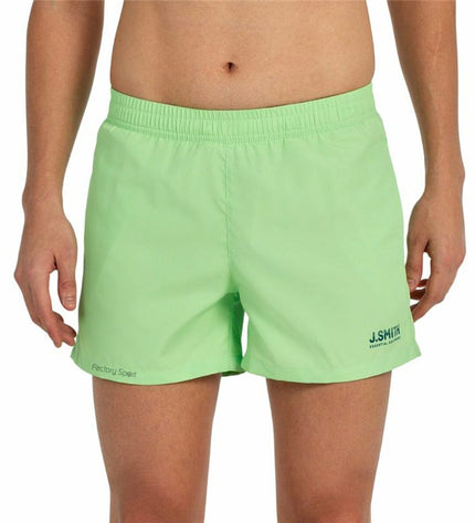 Green John Smith Natales men's swim shorts for sport and watersport activities, shown in image with waistband and length details.