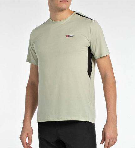 Light gray +8000 Sport T-shirt with short sleeves, ideal for outdoor activities like camping and hiking.