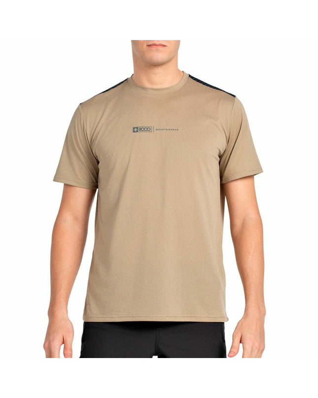 Short-sleeve sport T-shirt by +8000 for outdoor activities, shown in a close-up with breathable fabric and athletic fit.