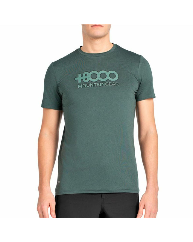 Green short-sleeve sport T-shirt by +8000 designed for outdoor activities like camping and hiking.