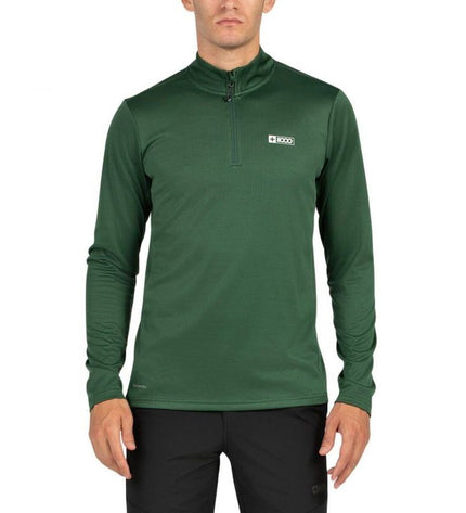 Men's long-sleeve sport T-shirt by +8000 in olive color, ideal for outdoor activities like camping and hiking.