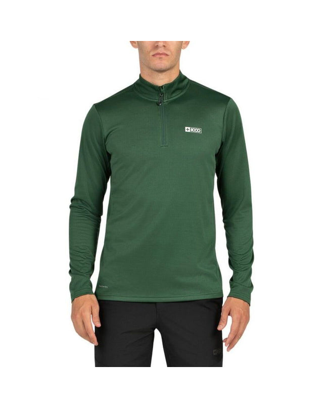 Men's long-sleeve sport T-shirt by +8000 in olive color, ideal for outdoor activities like camping and hiking.