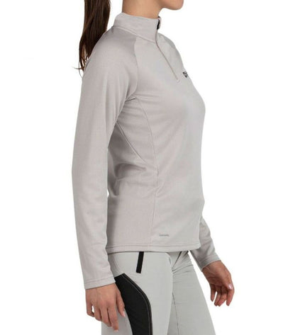Light gray women's long-sleeve T-shirt from +8000, suitable for sport, outdoor activities, camping, and hiking.