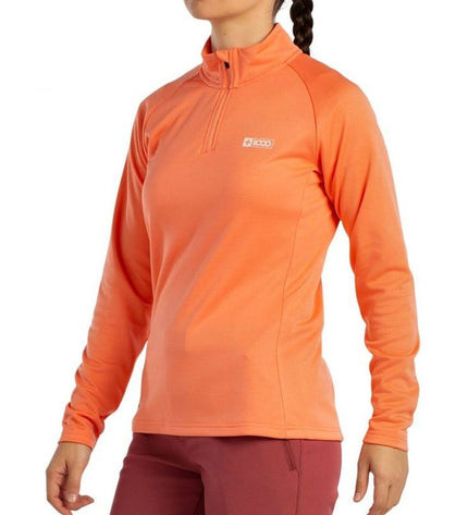 Orange long-sleeve women's T-shirt from +8000, suitable for outdoor sports, camping, and hiking activities.