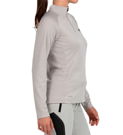 Long-sleeve women's T-shirt by +8000 in ivoor, suitable for outdoor sports, camping, and hiking activities.