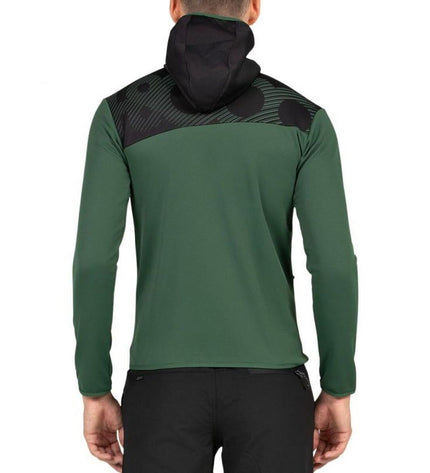 Green men's sports jacket by +8000, suitable for outdoor activities like hiking and camping, with a lightweight, weather-resistant design.