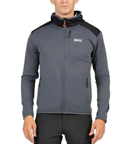 Dark gray men's sport jacket from +8000, ideal for outdoor activities, camping, and hiking, shown on a model.