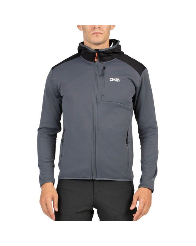 Dark gray men's sport jacket from +8000, ideal for outdoor activities, camping, and hiking, shown on a model.