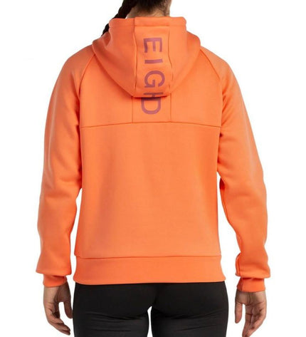 Orange men's hoodie from +8000, ideal for outdoor activities like camping and hiking, with a sporty design and comfortable fit.