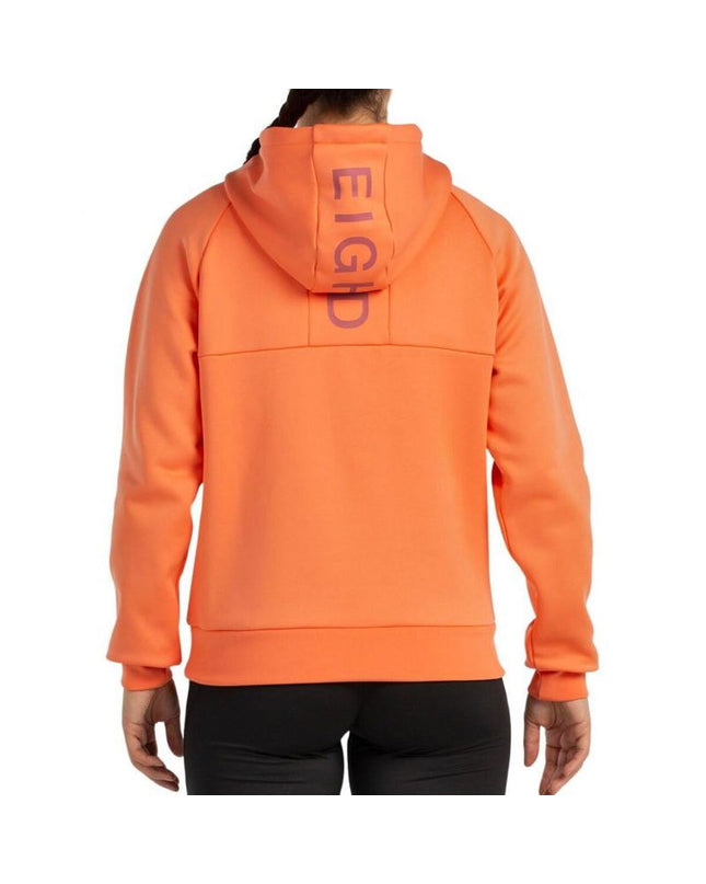Orange men's hoodie from +8000, ideal for outdoor activities like camping and hiking, with a sporty design and comfortable fit.