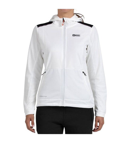 Women's +8000 Sportjack for outdoor activities, white lightweight jacket with sporty design, suitable for hiking and camping.